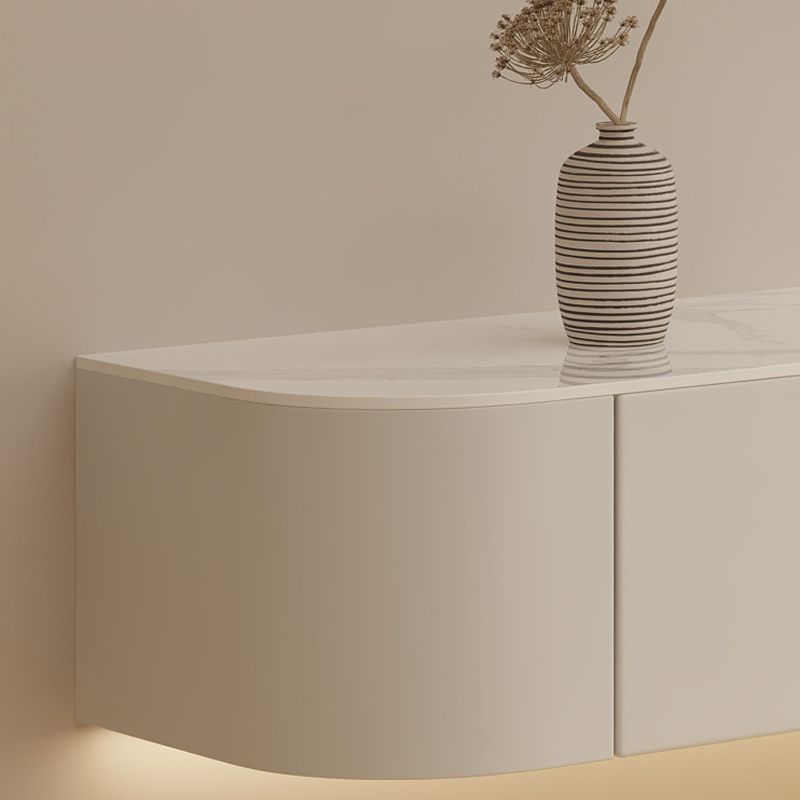Meuble TV contemporain en pierre, Console blanche flottante, support multimédia pour salon