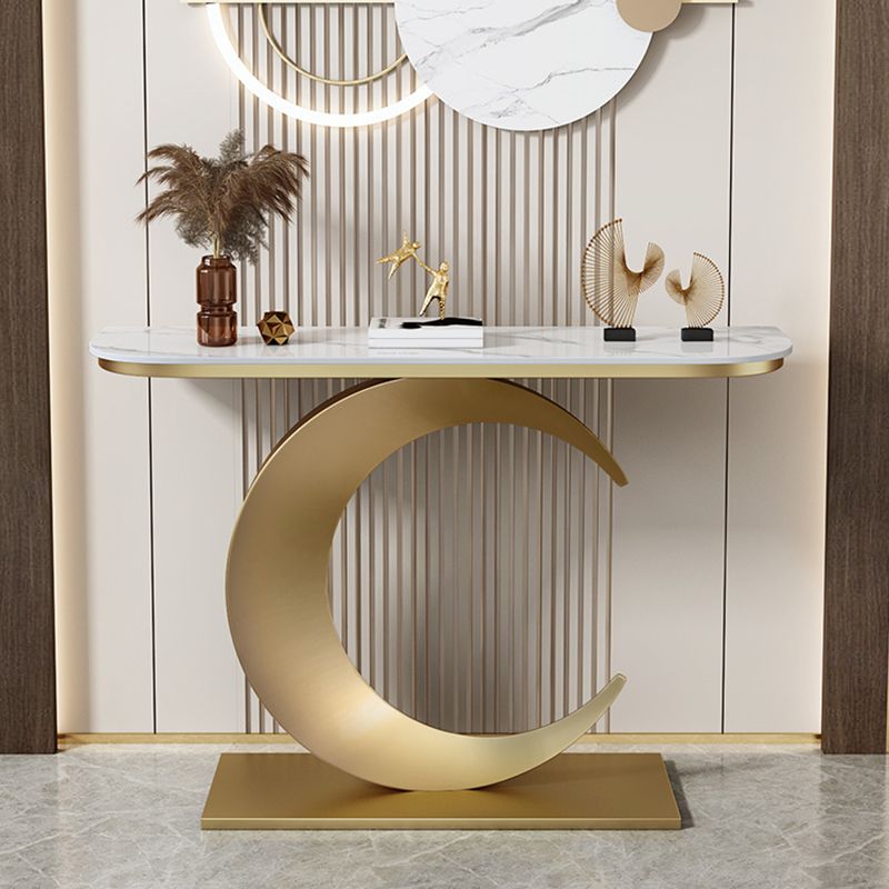 Console mezza luna in stile glam con base di piedistallo di ferro per Hall