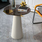 Modern Round Glass Top Side Table 21.65" Tall Leather Pedestal End Table
