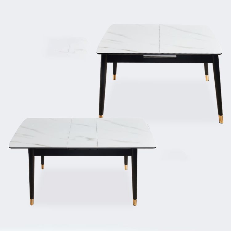 Dining Room Set Contemporary Rectangular Extendable Sintered Stone Dining Table with Wood Base Clearhalo 'Dining Room Sets' 'Dining Tables & Seating' 'dining_room_set' 'furn' 'furn_dining_room_set' 'Furniture' 'furniture_dining_room_set' 'Kitchen & Dining Furniture' 'kitchen&dining_furn' 'kitchen' 1200x1200_ae191bba-751e-4981-a6c3-e9d7673457a3