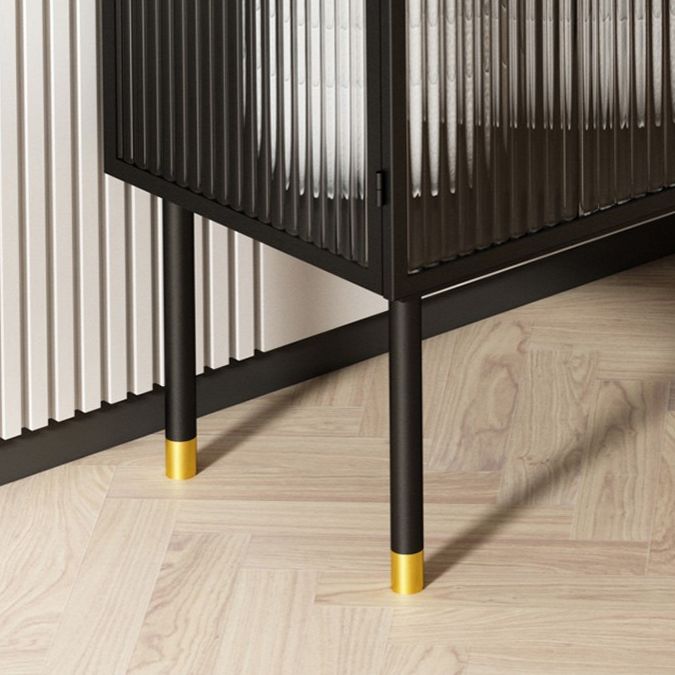 39.5"L Glam Iron Sideboard Striped Glass Doors Cabinets Dining Server for Living Room Clearhalo 'buffet_sideboard' 'Buffets & Sideboards' 'furn' 'furn_buffet_sideboard' 'Furniture' 'Kitchen & Dining Furniture' 1200x1200_ae19cb1e-8c63-474a-9c30-f5c01886173f