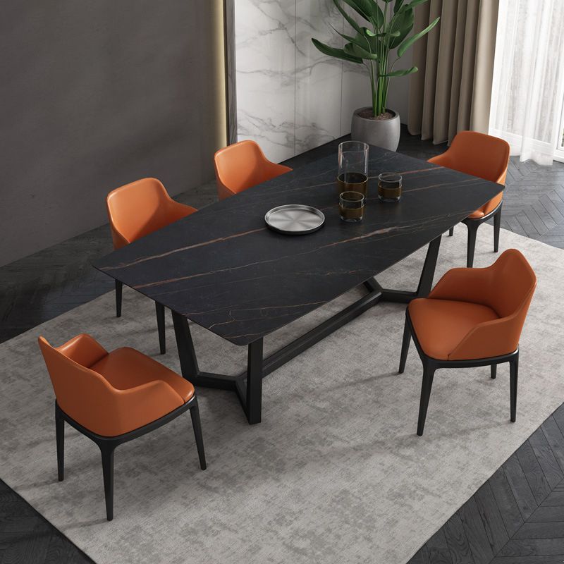 Industrial Sintered Stone Top Dining Table Rectangle Table with Trestle Base Clearhalo 'Dining Tables & Seating' 'Dining Tables' 'dining_table' 'furn' 'furn_dining_table' 'Furniture' 'Kitchen & Dining Furniture' 1200x1200_ae1e8fd1-0700-42fa-8935-cdb6c7cd7472