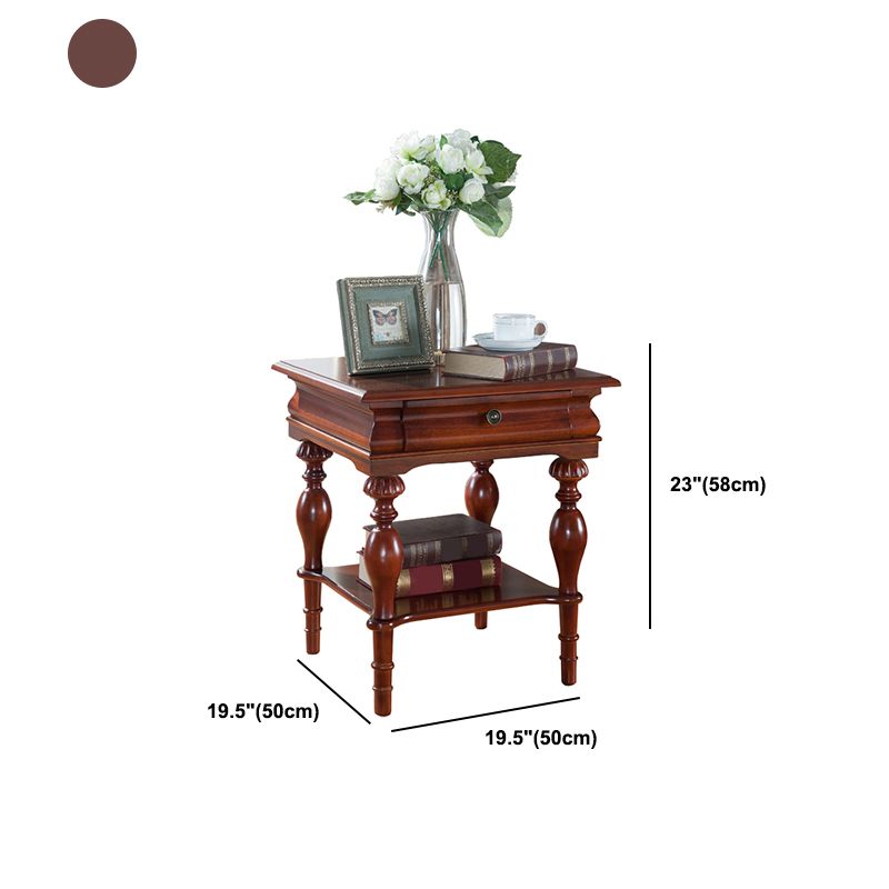 Wooden Square Top Side Table 22.8" Tall 4 Legs End Table with Storage