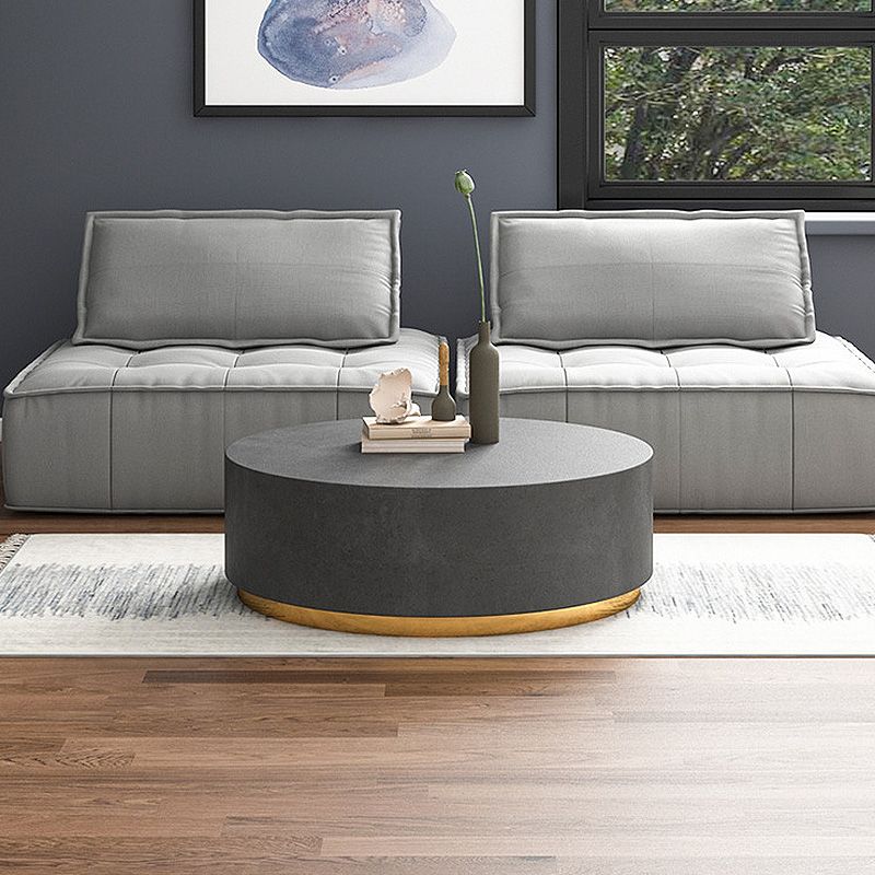 Drum Base Design Black/grey Faux Concrete Top Metal Base Round Coffee Table Clearhalo 'Coffee & Accent Tables' 'Coffee Tables' 'coffee_tables' 'furn' 'furn_coffee_tables' 'Furniture' 'Living Room Furniture' 1200x1200_ae25aa05-2b38-44fa-845e-b9dabb61ed05