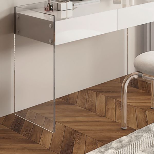 Glam Style Acrylic White Slate Table Top Transparent Base with 2 Drawer Dresser