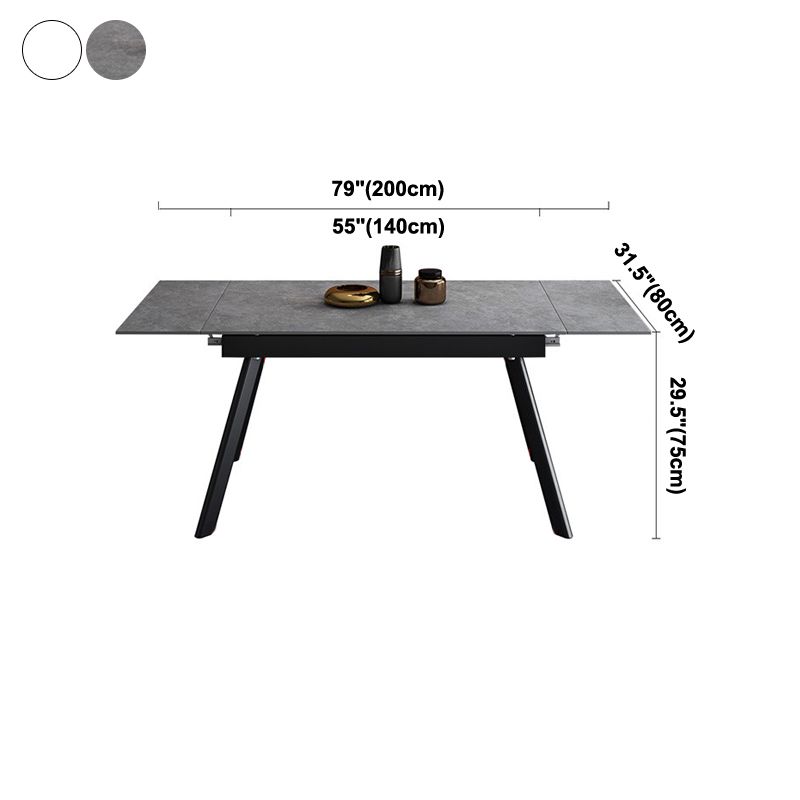 Rectangle Industrial Dining Table Extendable Sintered Stone Table with 4 Black Legs Clearhalo ' dining_table' 'Dining Tables & Seating' 'Dining Tables' 'furn' 'furn_dining_table' 'Furniture' 'furniture_dining_table' 'Kitchen & Dining Furniture' 'kitchen&dining_furn' 'kitchen' 'kitchen_dining_table' 1200x1200_ae2bb91f-5a2f-45e3-bc17-5e81e2ea46d5