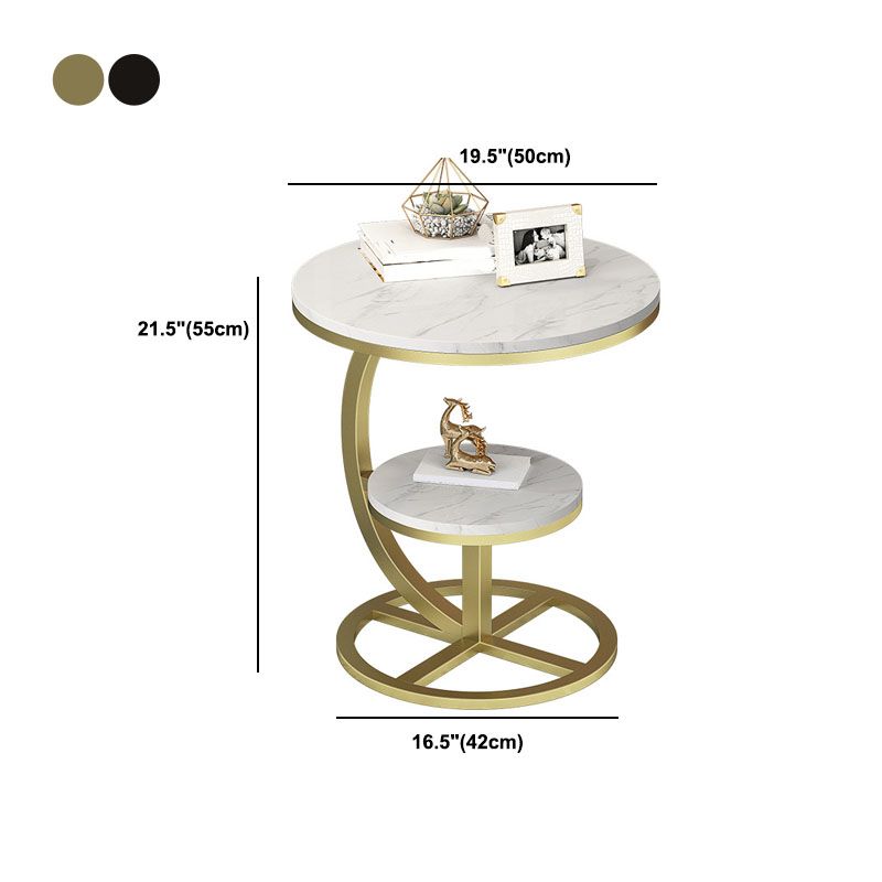 Round Slate Top Side Table 21.65" Tall Metal Abstract End Table with Shelf