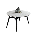 Sintered Stone Extendable Round Dining Table Modern Adjustable Table with Metal 4 Legs Clearhalo ' dining_table' 'Dining Tables & Seating' 'Dining Tables' 'furn' 'furn_dining_table' 'Furniture' 'furniture_dining_table' 'Kitchen & Dining Furniture' 'kitchen&dining_furn' 'kitchen' 'kitchen_dining_table' 1200x1200_ae315490-852a-4d8a-98fe-9d7083ae8a20