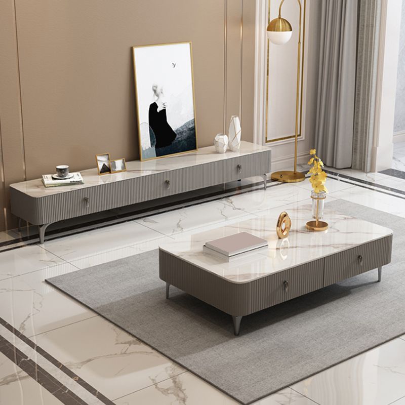 Caffè in ardesia o tavolo finale con 4 cassetti di stoccaggio contemporanei 4 gambe