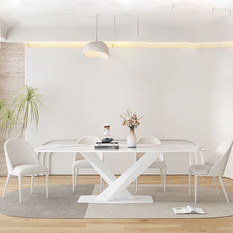 Modern Pedestal Dining Table Rectangle Stone Dining Table for Dining Room Clearhalo 'Dining Tables & Seating' 'Dining Tables' 'dining_table' 'furn' 'furn_dining_table' 'Furniture' 'Kitchen & Dining Furniture' 1200x1200_ae3249aa-f089-4b5f-8344-a2f01079eb94