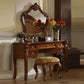5-Drawer Solid Wood Vanity Makeup Dressing Table with Mirror & Stool in Brown