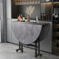 Modern Foldable Dining Table Round Grey Wood Tabletop with Metal Trestle Base