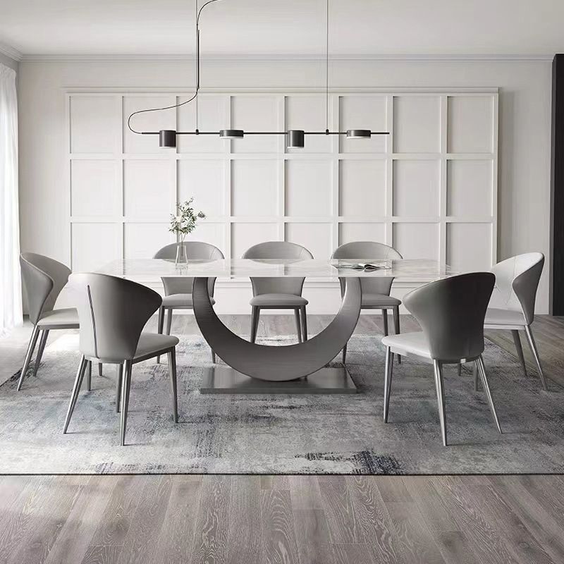 Rectangle Pedestal Table Traditional Luxury Dining Table Stainless Steel Base for Home