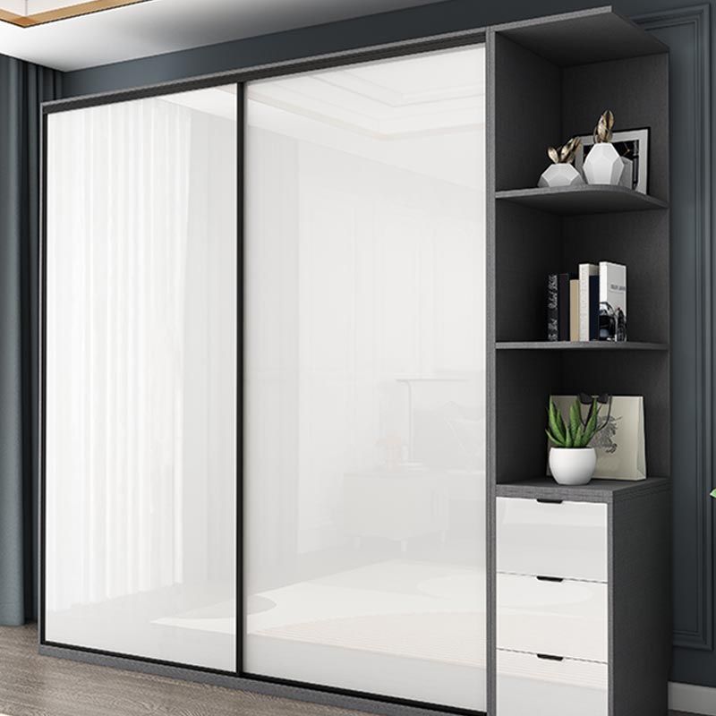 White Mirrored Finish Wardrobe Armoire Engineered Wood Wardrobe with Drawer Clearhalo 'Armoires & Wardrobes' 'armoires_wardrobes' 'Bedroom Furniture' 'furn' 'furn_armoires_wardrobes' 'Furniture' 1200x1200_ae409ba1-9227-461f-b04d-7f9a33d15293