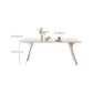 Mesa rectangular medieval moderna de piedra sinterizada con base de metal y 4 patas