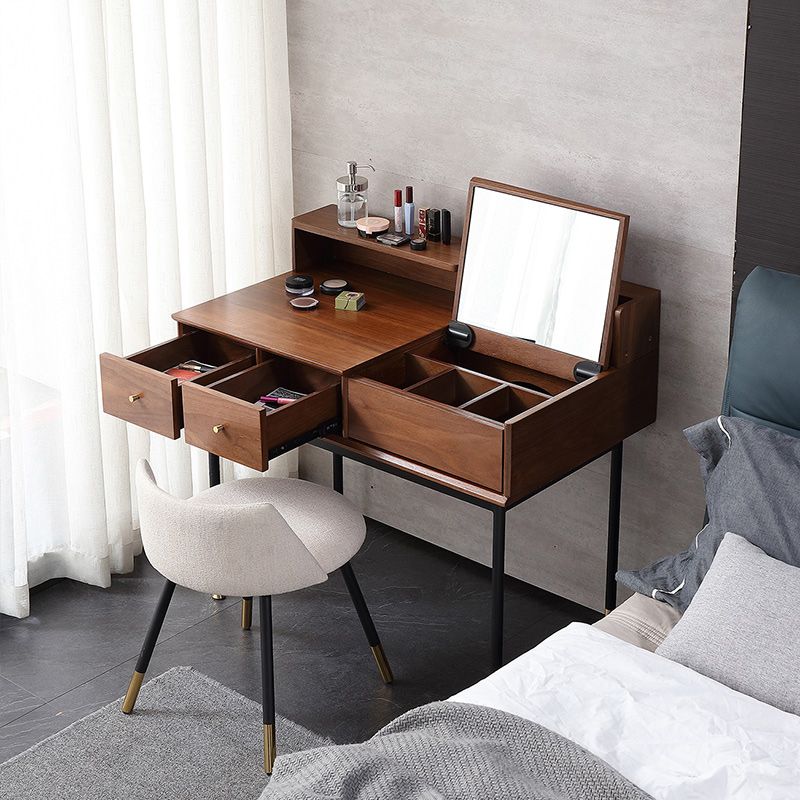 パッド入りのスツール照明ミラーバニティデスクを備えたモダニストフリップシングルウッドバニティ