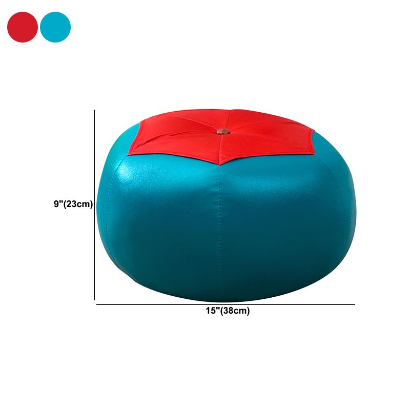 Upholstered Pouf Color Panel Tear Resistant Round Faux Leather Fabric Modern Pouf