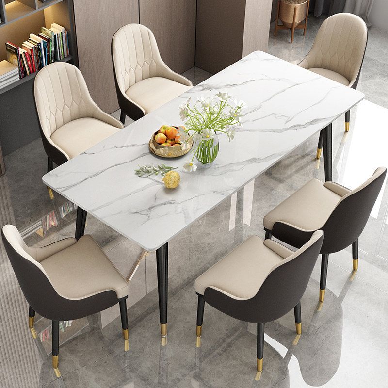 Modern Dining Rectangle Table Sintered Stone Table with Metal Legs for Kitchen Clearhalo 'Dining Tables & Seating' 'Dining Tables' 'dining_table' 'furn' 'furn_dining_table' 'Furniture' 'Kitchen & Dining Furniture' 1200x1200_ae496735-532e-417f-a7be-3998e64d524f