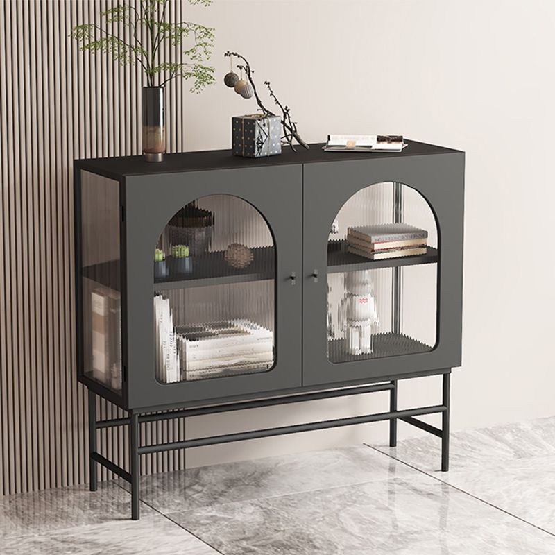 Contemporary Glass Doors Dining Server Metallic Finish Dining Server for Kitchen Clearhalo 'buffet_sideboard' 'Buffets & Sideboards' 'furn' 'furn_buffet_sideboard' 'Furniture' 'Kitchen & Dining Furniture' 1200x1200_ae4baa9d-0999-4197-b34f-97fdaf0a77cc