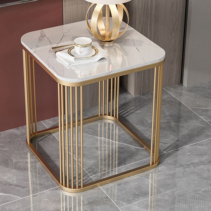 Modern Square Slate Top Side Table 21.6" Tall Iron Frame End Table