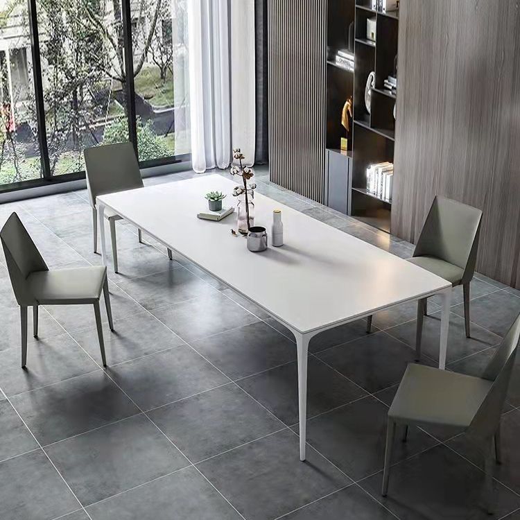 Stone Top Dining Table Contemporary Rectangle Dining Table with 4 Legs in White Clearhalo 'Dining Tables & Seating' 'Dining Tables' 'dining_table' 'Furniture' 'furniture_dining_table' 'Kitchen & Dining Furniture' 'kitchen' 'kitchen_dining_table' 1200x1200_ae4f9c70-a488-4bc2-9f96-20fbcc78b3ac