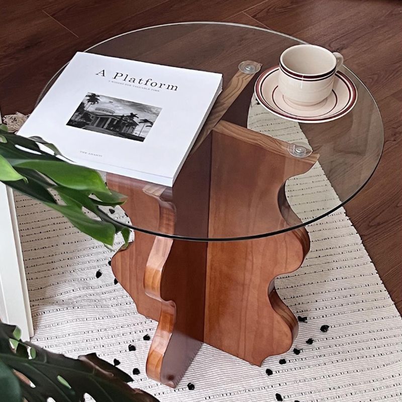 Contemporary Side Table Glass Abstract Round Living Room End Table