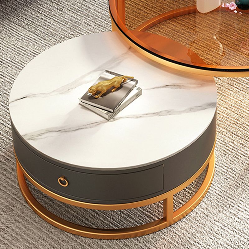 Round Nesting Coffee Table Set Frame Glass Coffee Table with Drawer Clearhalo 'Coffee & Accent Tables' 'Coffee Tables' 'coffee_tables' 'furn' 'furn_coffee_tables' 'Furniture' 'Living Room Furniture' 1200x1200_ae5a4db5-5126-4e79-b777-7ad0599dfea2