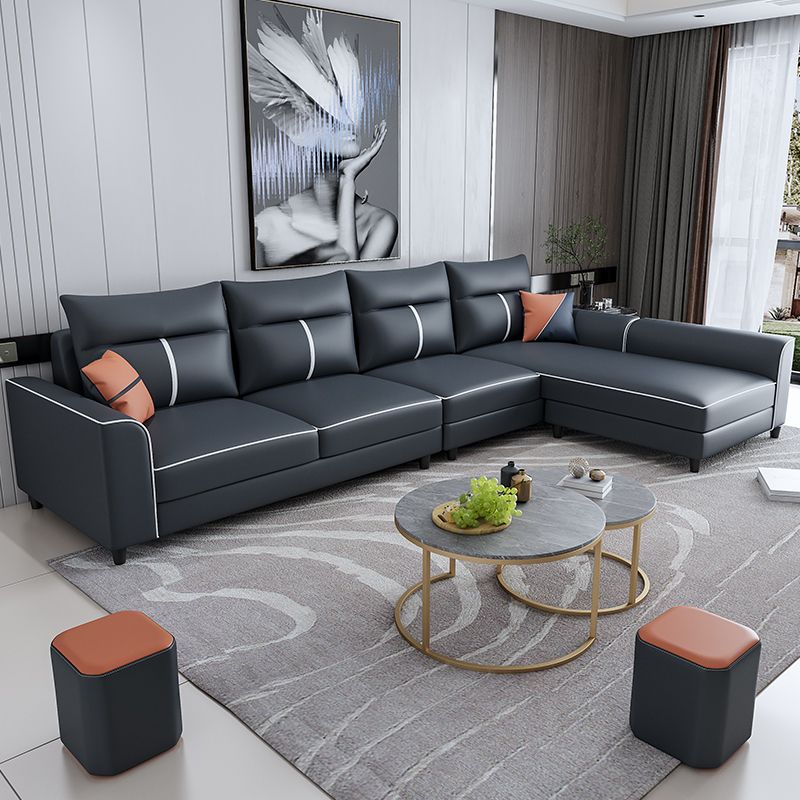Modern Faux Leather Square Arm Sectional Pillowed Back Cushions Sofa and Chaise Clearhalo 'furn' 'furn_sectionals' 'Furniture' 'furniture_sectionals' 'kitchen' 'kitchen_sectionals' 'Living Room Furniture' 'Sectionals' 1200x1200_ae5c8bd5-84ca-4d17-8df4-56b6539a1c2d