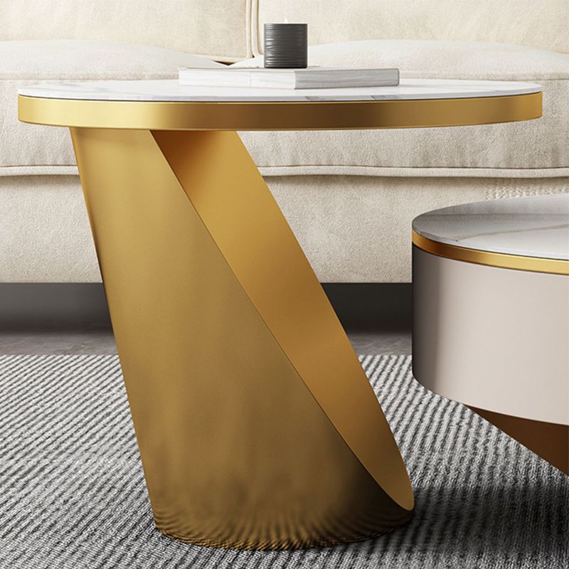 Modern Marble Drum Coffee Table Round Cocktail Table in white Clearhalo 'Coffee & Accent Tables' 'Coffee Tables' 'coffee_tables' 'furn' 'furn_coffee_tables' 'Furniture' 'Living Room Furniture' 1200x1200_ae5cb7f8-7856-4bd2-82fe-c239cf835283