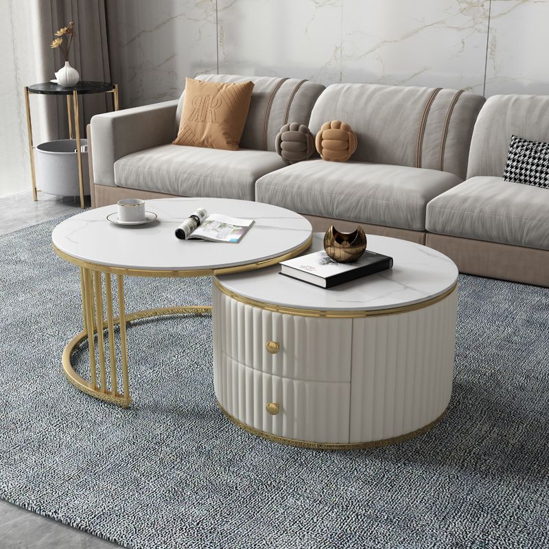 Round Coffee Table Glass Top Nesting Coffee Table Set with Golden Legs Clearhalo 'Coffee & Accent Tables' 'Coffee Tables' 'coffee_tables' 'furn' 'furn_coffee_tables' 'Furniture' 'Living Room Furniture' 1200x1200_ae5e0b67-f321-46fe-aede-b9feb5bca6c8