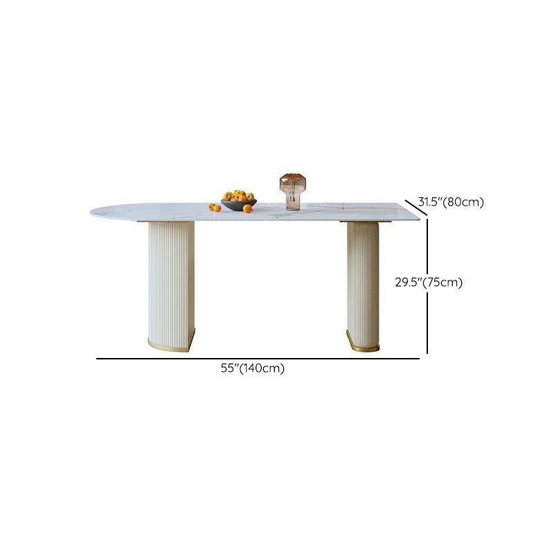 Mesa de comedor de piedra sinterizada de forma libre mesa blanca de lujo con pedestal doble
