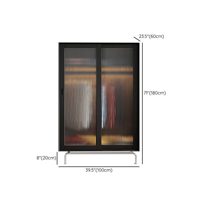 Industrial Pine Wood Wardrobe Cabinet 2-Doors Wardrobe in Black