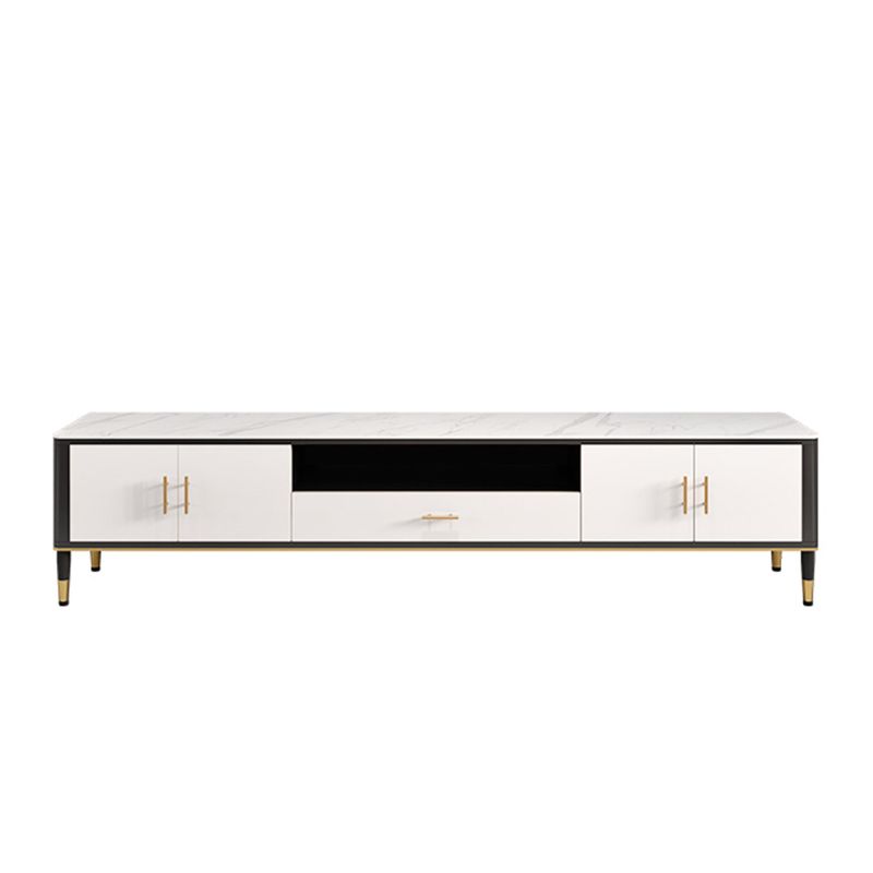 Contemporary Stone TV Console White Open Storage Media Console Clearhalo 'furn' 'furn_tv_stands_entertainment_centers' 'Furniture' 'Living Room Furniture' 'TV Stands & Entertainment Centers' 'TV Stands & Media Storage Furniture' 'tv_stands_entertainment_centers' 1200x1200_ae662ef5-018c-4fe3-85d7-66516012b7ab