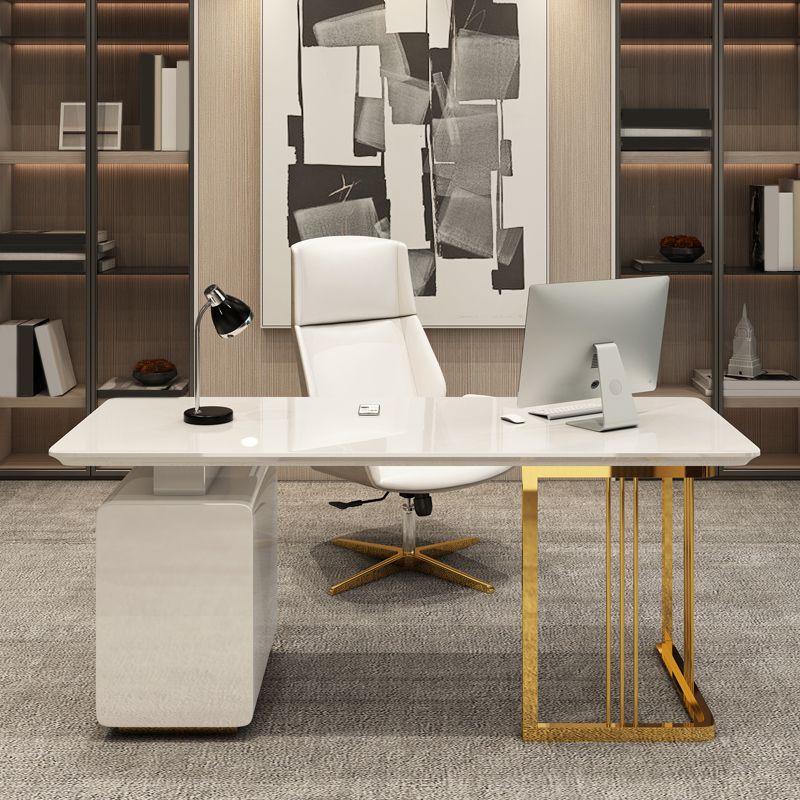 Rectangular Glam Office Desk with 3 Storage Drawers Writing Desk Artificial Wood Clearhalo 'furn' 'furn_office_desk' 'Furniture' 'Office Desks' 'Office Furniture' 'office_desk' 1200x1200_ae67c7d8-0191-44d0-a84d-46bef17553ae