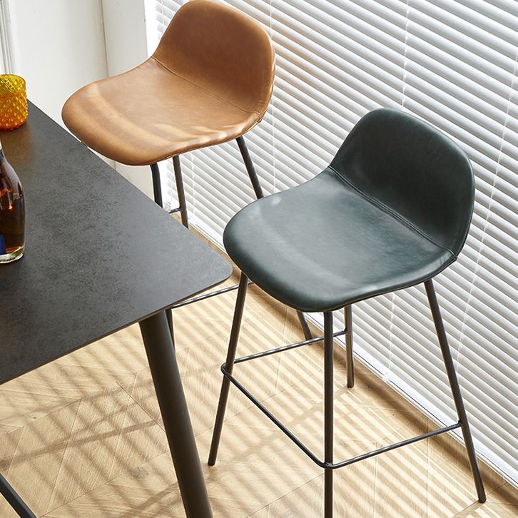 Modern Style Low Back Faux Leather Bar Stool with Metal Legs