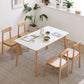 Mesa de comedor rectangular de piedra moderna con patas de madera para comedor