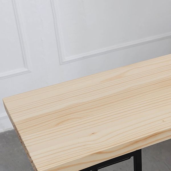 Mesa de comedor rectangular natural, mesa de altura de barra de madera maciza con pedestal y estantes