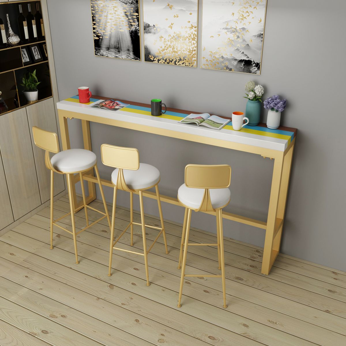 Wood Counter Table with Rectangle Table Top Trestle Table - 41.3" H Clearhalo 'Bar Furniture' 'Bar Tables' 'bar_tables' 'furn' 'furn_bar_tables' 'Furniture' 'furniture_bar_tables' 'Kitchen & Dining Furniture' 1200x1200_ae725b7a-2e8f-43dc-b681-8542e6a76a2c