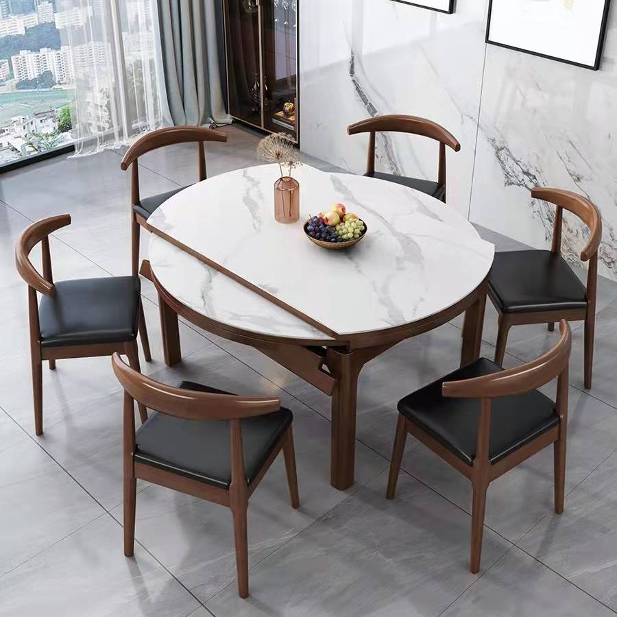 Minimalist Extendable Round Shape Table Standard Sintered Stone Dining Table for Kitchen Clearhalo ' dining_table' 'Dining Tables & Seating' 'Dining Tables' 'furn' 'furn_dining_table' 'Furniture' 'furniture_dining_table' 'Kitchen & Dining Furniture' 'kitchen&dining_furn' 'kitchen' 'kitchen_dining_table' 1200x1200_ae7885db-3a84-4bf5-a94c-f998683d9718