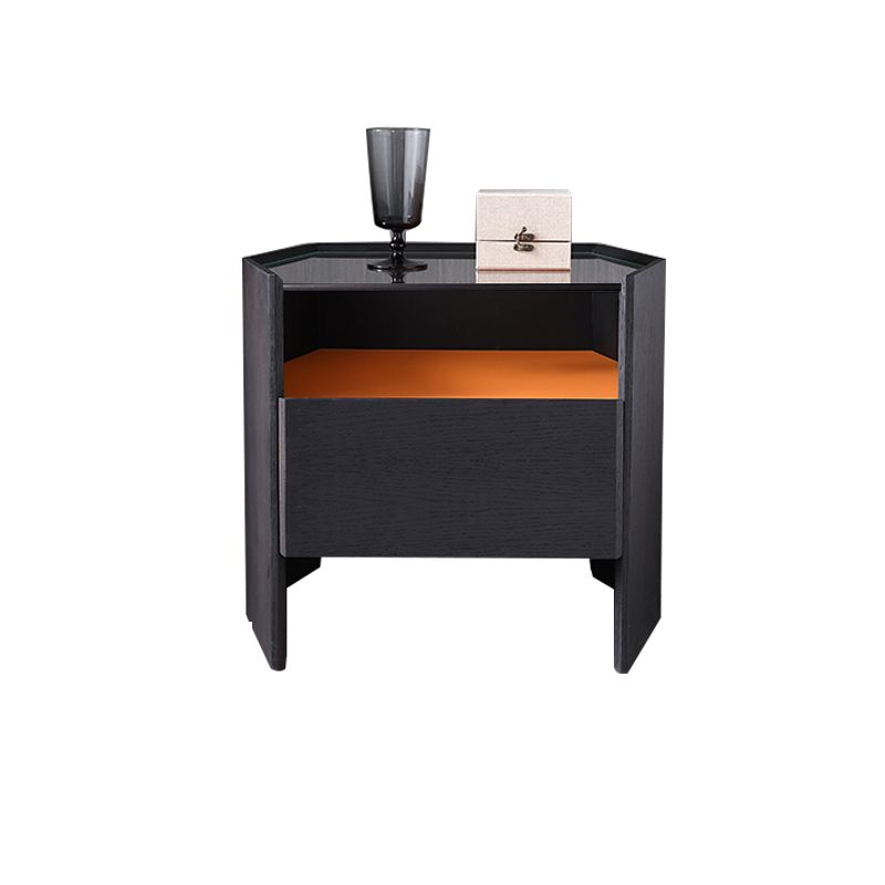 18 inch H Nachttafel Glazen top Open opslag 1-lads bed nachtkastje