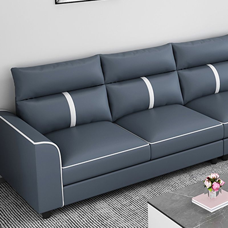 Blue Modern Faux Leather Sectional/Sofa for Living Room, Stain-Resistant