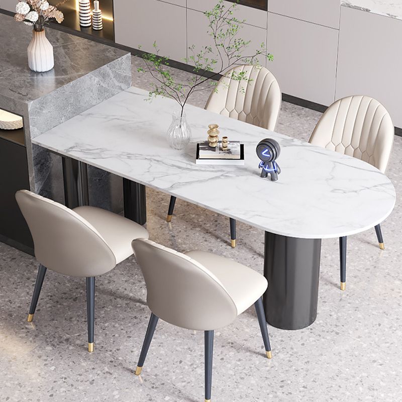Sintered Stone Dining Table Modern White Top Table with Black Frame for Kitchen