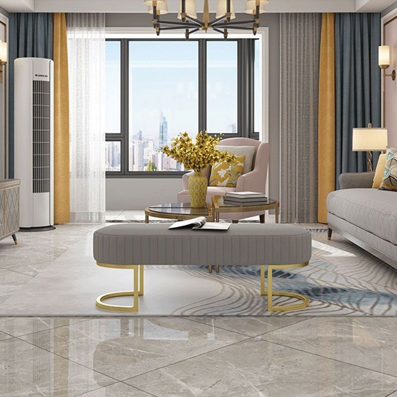 Contemporary Upholstered Bench Oval 16.5" Height Bedroom Bench with Metal Legs Clearhalo 'Benches' 'Chairs & Seating' 'furn' 'furn_benches' 'Furniture' 'Living Room Furniture' 1200x1200_ae825123-c044-4c42-b0a2-123aface6865