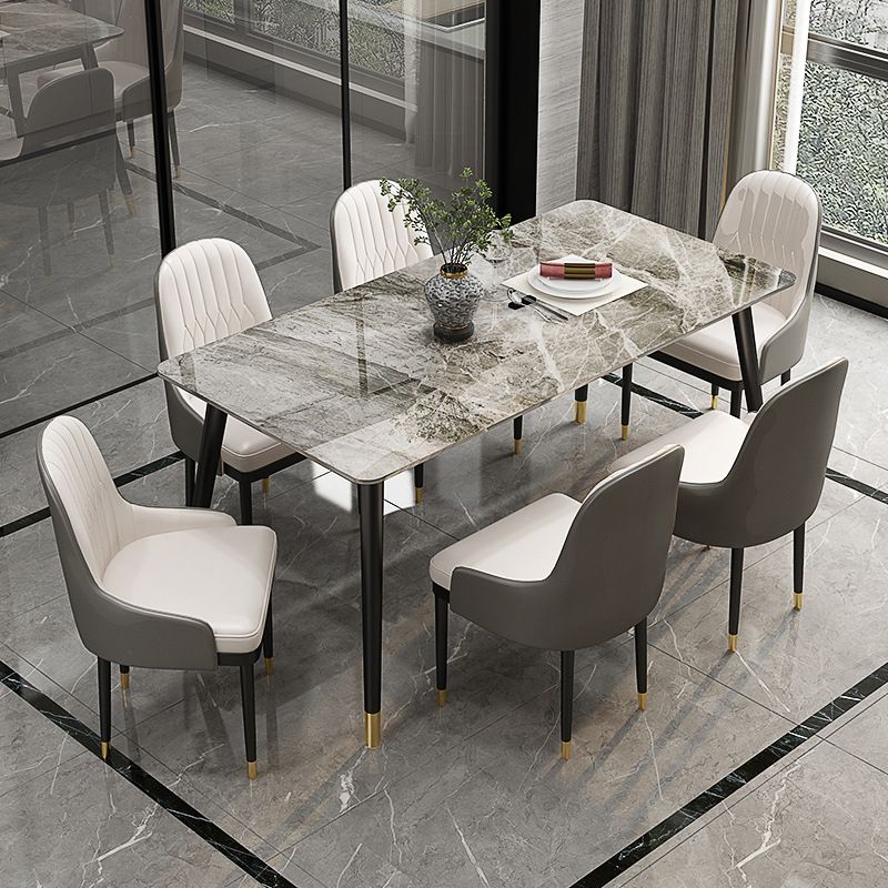 Rectangular Sintered Stone Dining Table Luxury White Furniture with Steel 4 Legs for Home Clearhalo 'Dining Tables & Seating' 'Dining Tables' 'dining_table' 'furn' 'furn_dining_table' 'Furniture' 'Kitchen & Dining Furniture' 1200x1200_ae83eb45-02dd-44e3-b156-744aed4180c7