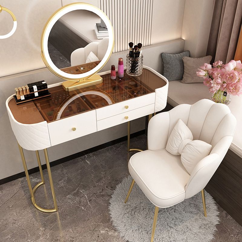 15.74" Wide Vanity Desk with 3 Storage Drawers  Glam Glass Dresser, Whit