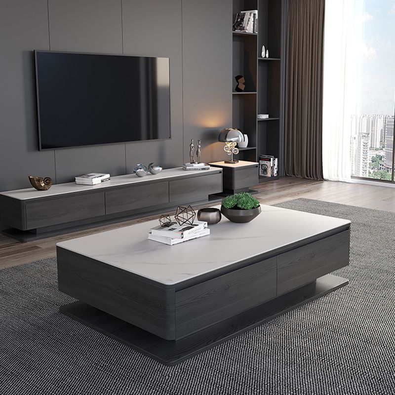 16"H Moderner Couchtisch aus Schiefer, rechteckiger Einzel-Cocktailtisch
