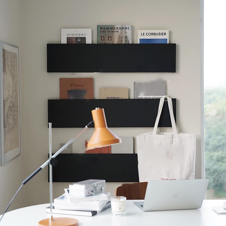 Stedelijke muur eenheid metalen boekenplank zwarte plank boekenkast voor woonkamer