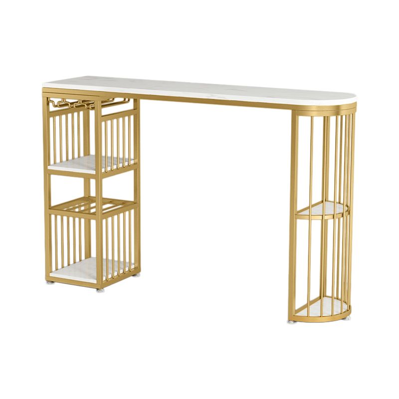 Glam Faux Marble Indoor Pub Bar Table Iron Double Pedestal Bar Dining Table with 5-Shelf Clearhalo 'Bar Furniture' 'Bar Tables' 'bar_tables' 'furn' 'furn_bar_tables' 'Furniture' 'furniture_bar_tables' 'Kitchen & Dining Furniture' 1200x1200_ae88b654-c901-407b-af81-19f964c2af39