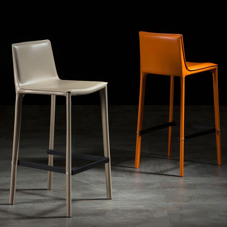 Contemporary Leather Barstool Indoor Bar Stool with Iron Legs and Low Back Clearhalo 'Bar Furniture' 'Bar Stools' 'bar_stools' 'furn' 'furn_bar_stools' 'furniture_bar_stools' 'Kitchen & Dining Furniture' 'kitchen&dining_furn' 'kitchen' 'kitchen_furn' Furniture' 1200x1200_ae8995a2-22dd-4aa1-b785-fd8dbfee0b7d