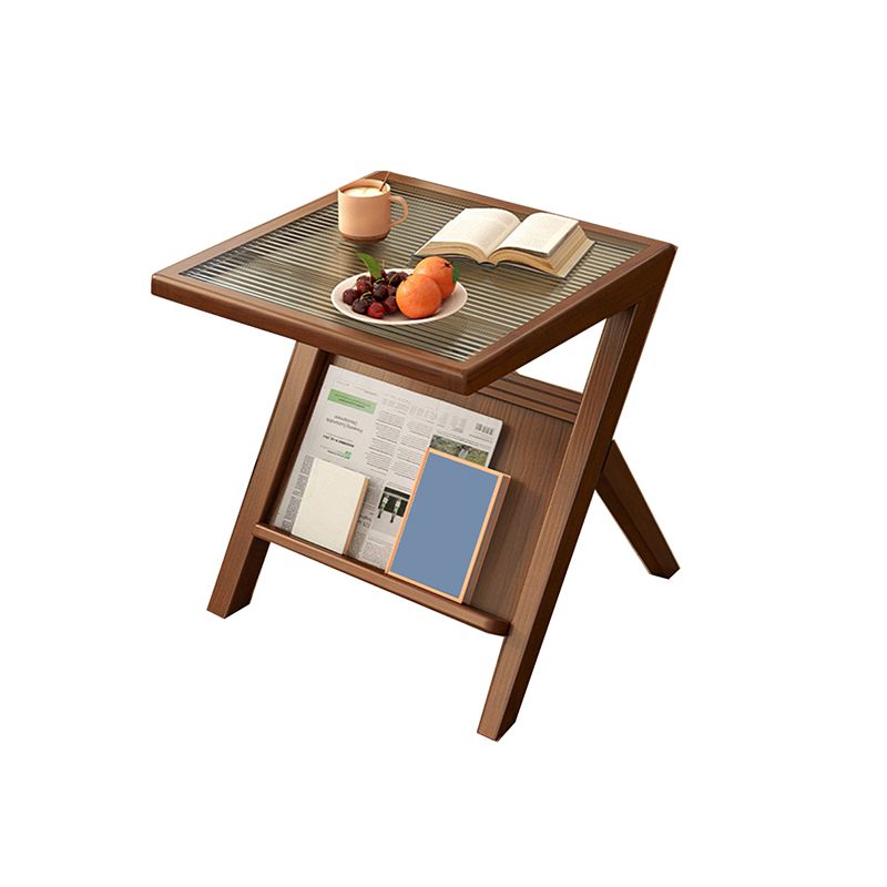 Mesa de deslizamiento de la base de la base de la madera maciza modernista Mesa de vidrio geométrico Topil final